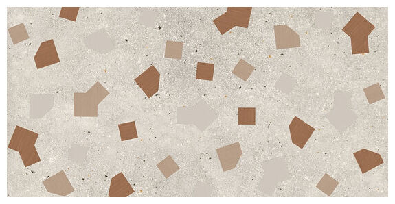 Ricetta Avorio gres rektyfikowany 60x120 z kremowym tłem i wzorem lastryko w odcieniach brazu