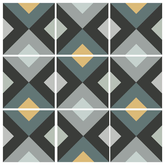 Matowy gres rektyfikowany Jasmine Night 15x15 z geometrycznym wzorem w odcieniach grafitu i żółci - zdjęcie nr: 2