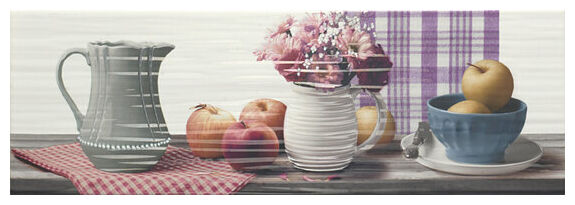 Płytka Chicote i Blanco 20x60 z motywem naczyń i owoców na błyszczącej powierzchni