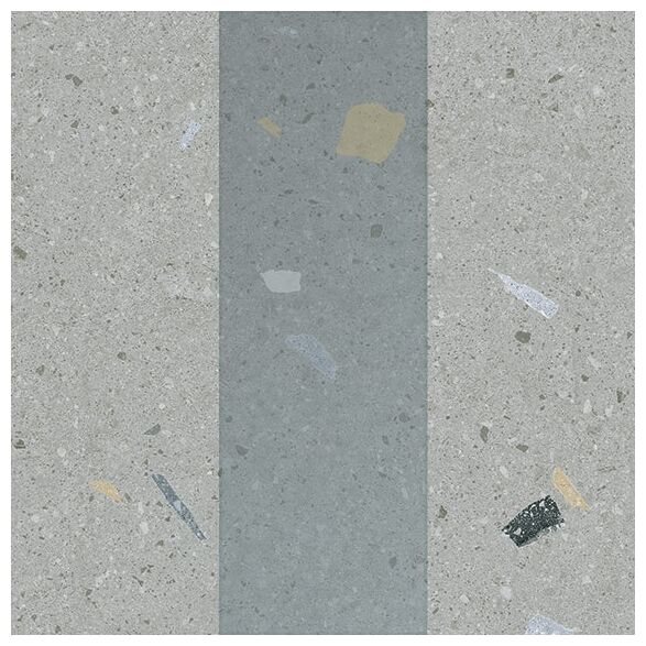 Matowy gres Eclair Arandano 20x20 w stylu retro z szarym lastryko i kolorowymi elementami