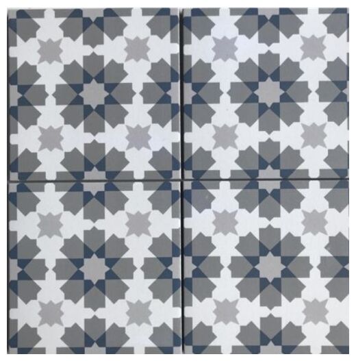 Geometryczne wzory na gresie Monet 2 20x20 w odcieniach niebieskiego i szarości