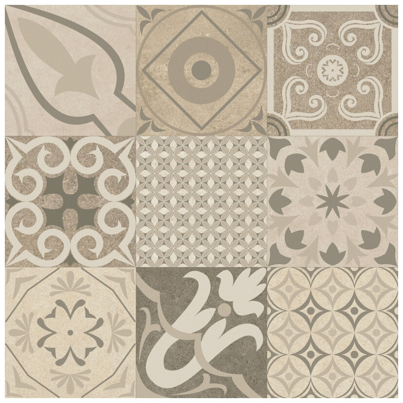 Matowa płytka Krabi MIX Bone 60x60 z patchworkowym wzorem w beżowo-brązowej kolorystyce stylu vintage - zdjęcie nr: 2