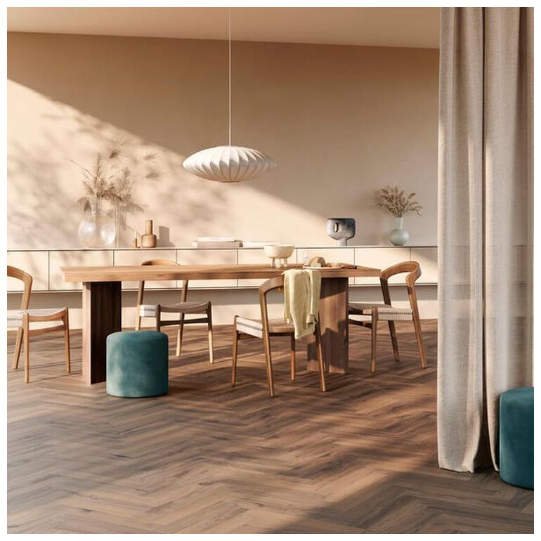 Panele laminowane Gyant Dark Brown 62002704 w układzie jodełki o ciepłym brązowym odcieniu - zdjęcie nr: 3