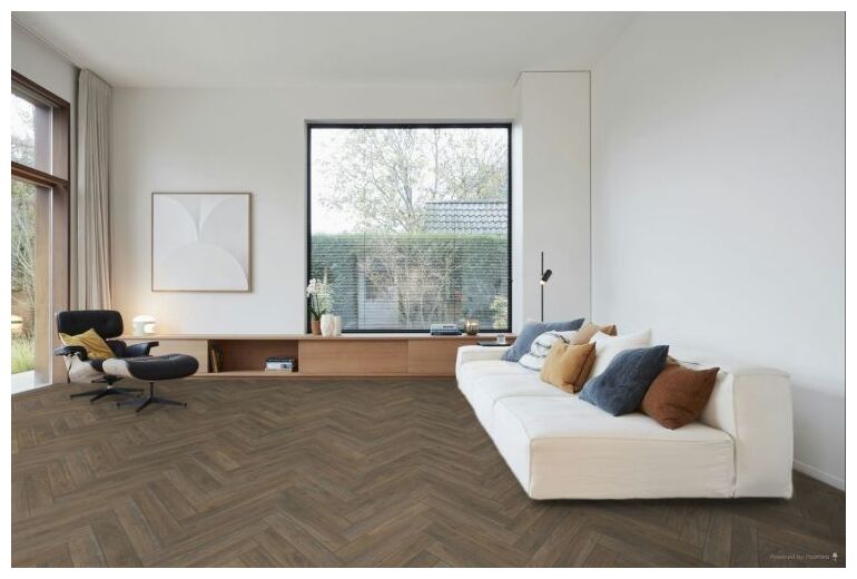 Panele laminowane Java Brown 62002718 w jodełkę o ciepłym brązowym odcieniu z szarymi tonami - zdjęcie nr: 3