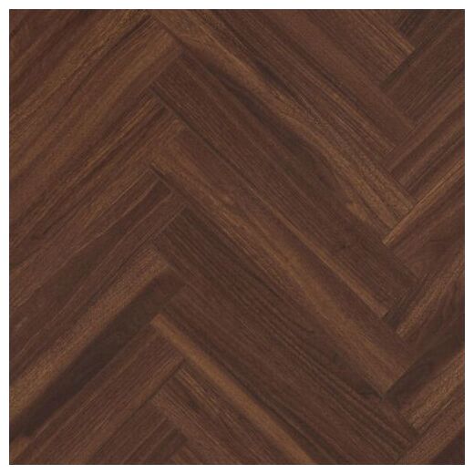 Ciemnobrązowy panel Walnut Brown 62002731 w jodełkę z matowym wykończeniem i wzorem drewna