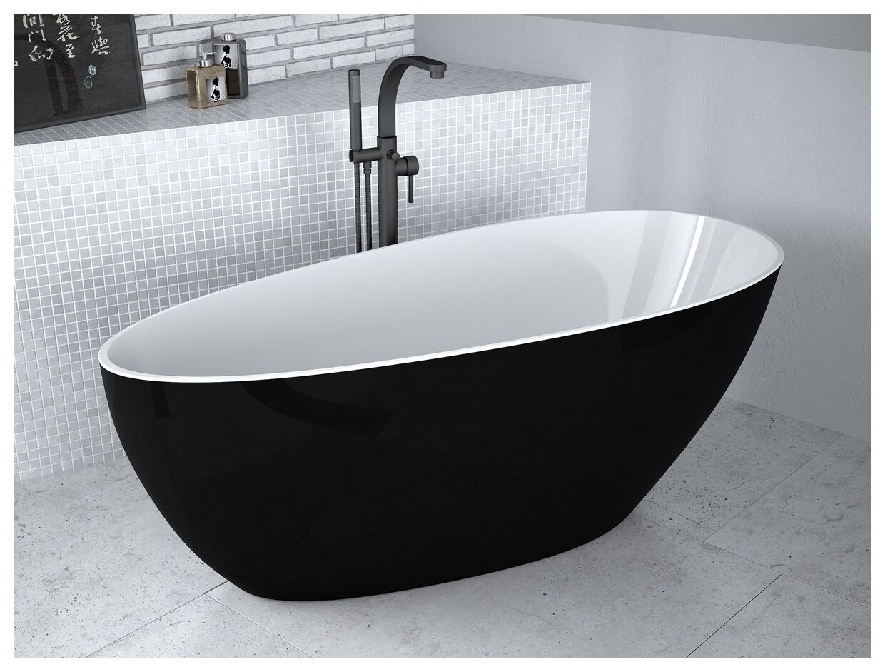 besco goya matt black & white 140 wanna wolnostojąca + klik-klak grafitowy 142x62 (wmmc-140ggr) 