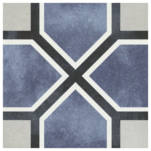 Gres Antoinette 15x15 z geometrycznym wzorem w odcieniach ciemnoniebieskim i szarym