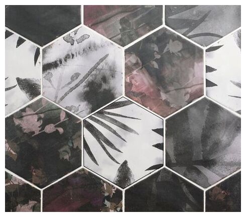 Mała płytka Touareg Grey MIX Hexagon z motywem lisci na szarym tle w ksztalcie szesciokata - zdjęcie nr: 2