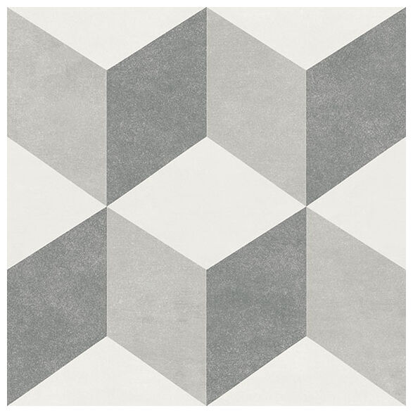 Matowy gres Brina 15x15 ze wzorem geometrycznym w odcieniach szarości i bieli