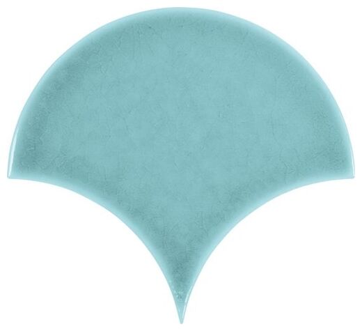 Niebieska płytka Dynamic Celeste Escamas dekor w kształcie wachlarza z błyszczącą powierzchnią