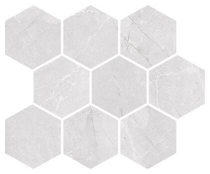 Duża błyszcząca heksagonalna mozaika Braga White w jasnym kolorze z subtelnymi żyłkami