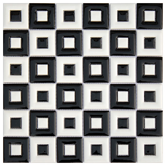 Czarno-biała mozaika Flash Black&White 30x30 z błyszczącą strukturą geometryczną