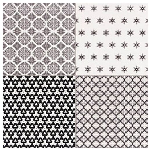 Retro MIX gres rektyfikowany 45x45 z czarno-białym wzorem patchworkowym i lśniącą powierzchnią