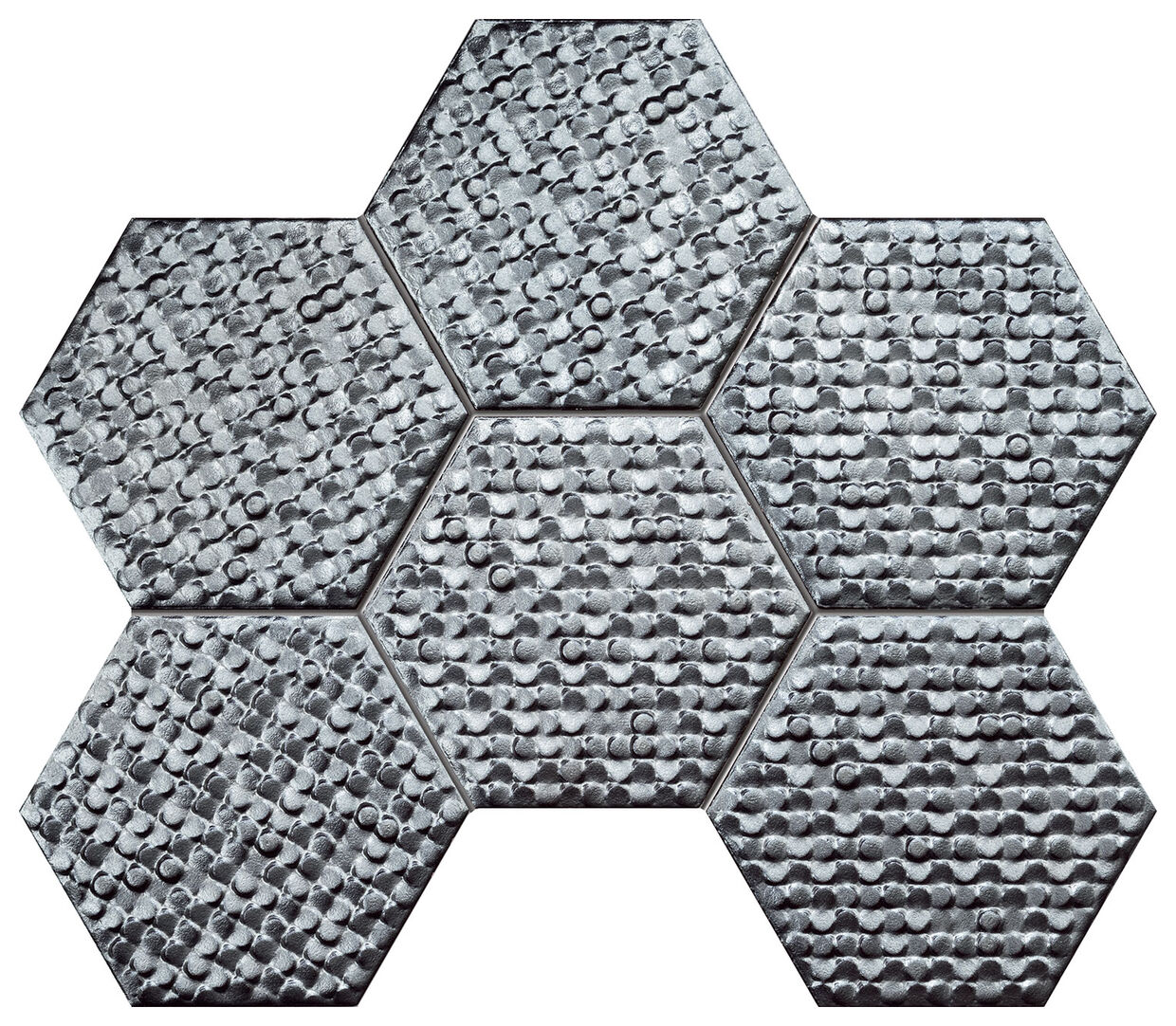 Duża heksagonalna mozaika Terraform 1 w metalicznej szarości z błyszczącym wykończeniem