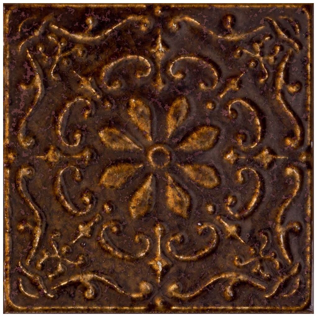 Kwadratowa płytka Tinta Brown 14,8x14,8 w odcieniu brązu z wypukłym ornamentem - zdjęcie nr: 3