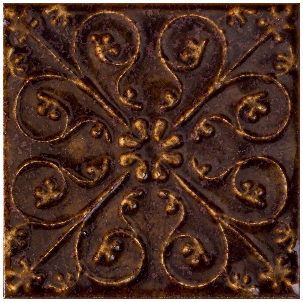 Kwadratowa płytka Tinta Brown 14,8x14,8 w odcieniu brązu z wypukłym ornamentem - zdjęcie nr: 4