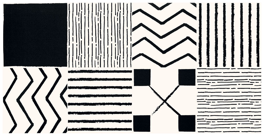 Matowa płytka dekoracyjna Tibi GEO 1 z geometrycznym wzorem w czerni i bieli