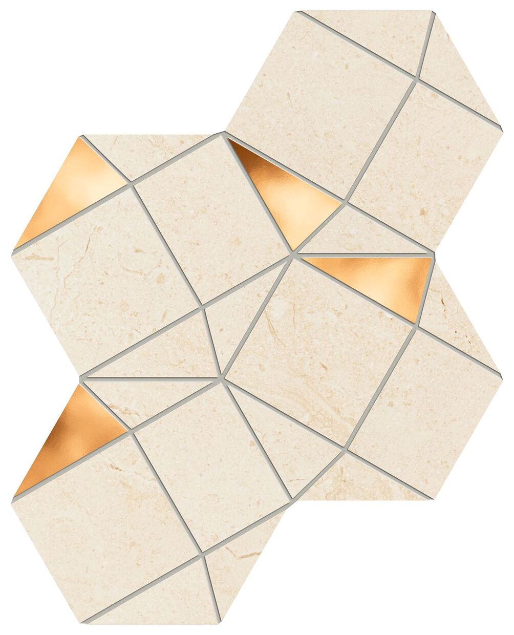 Mozaika Plain Stone 19,6x30,2 imitująca kamień w heksagonalnym kształcie z elementami złota