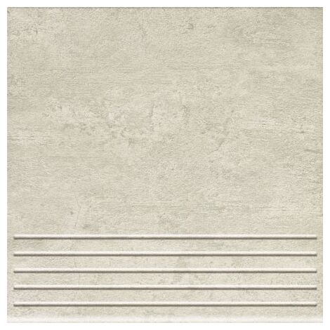 Szara stopnica gresowa Gris z matową powierzchnią i rowkami imitująca naturalny kamień