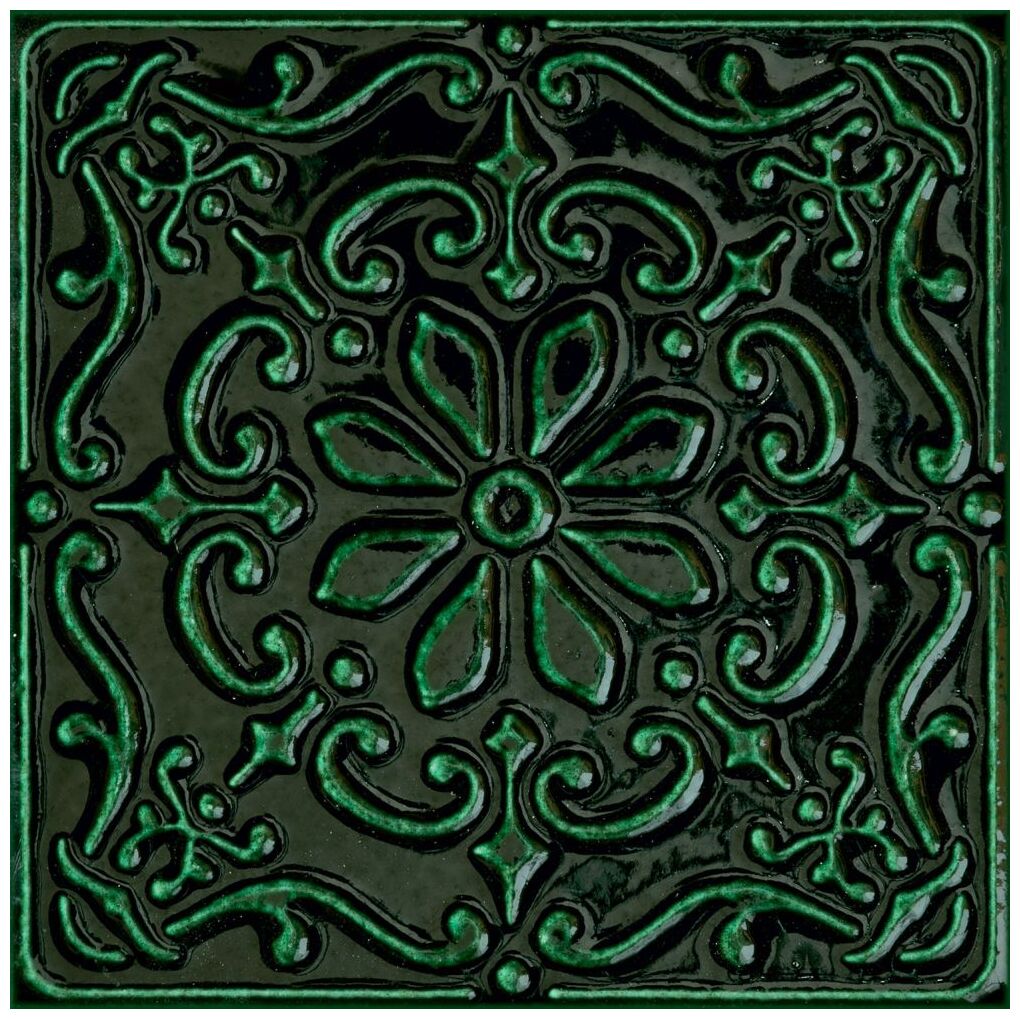 Mała dekoracyjna płytka Tinta Green o wymiarach 14,8x14,8 cm w ciemnozielonym kolorze - zdjęcie nr: 2