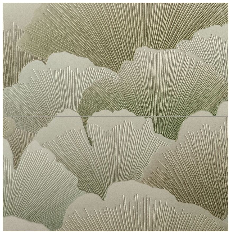 Wzór Biloba dekor 2-Elementowy 60,8x61,8 z wachlarzowym reliefem w zieleni i beżach