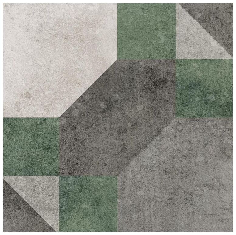 Gres Garibaldi 20x20 z geometrycznym wzorem w odcieniach szarości i zieleni matowy