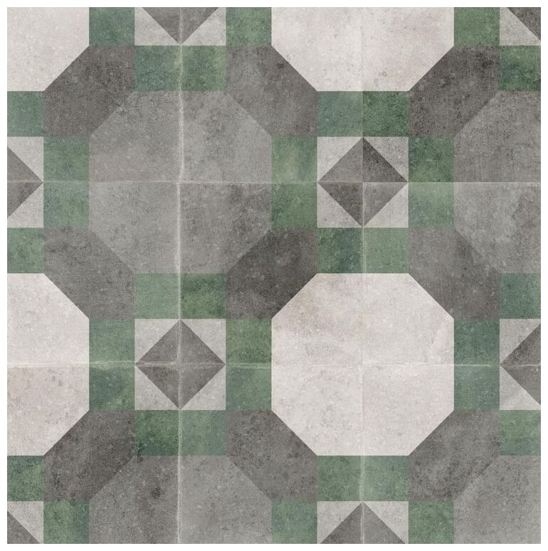 Gres Garibaldi 20x20 z geometrycznym wzorem w odcieniach szarości i zieleni matowy - zdjęcie nr: 2