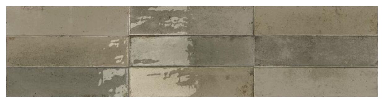 Błyszczący hiszpański gres Agadir Musgo 7x28 w odcieniach beżu szarości i zieleni