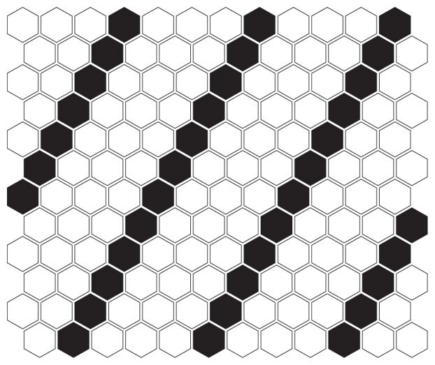 Czarno-biała mozaika Mini Hexagon B&w Lean o błyszczącej heksagonalnej powierzchni