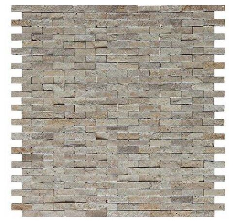 Mozaika kamienna Travertine Brick 30 o matowej fakturze i szaro-beżowych tonacjach