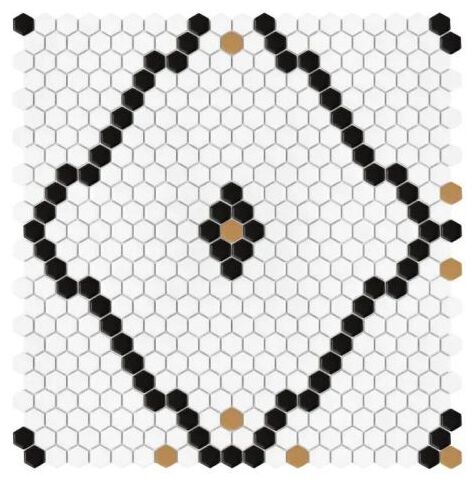 Mini Hexagon Rombdance Black matt mozaika z matowych heksagonów białych czarnych i brązowych