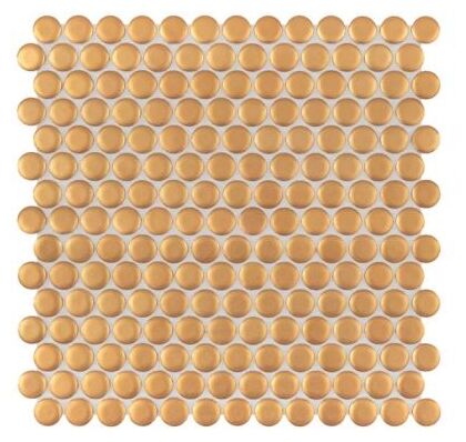 Mozaika Miss Penny Gold matt z drobnymi złotymi kółkami na matowej powierzchni w stylu vintage