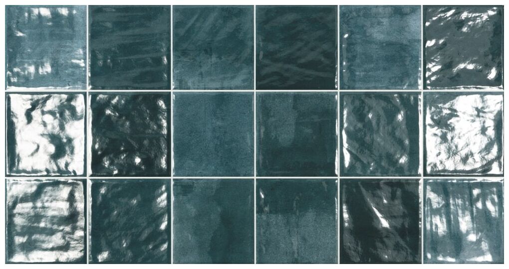 Prostokątna płytka ścienna Cool Blue z błyszczącą powierzchnią i niebieskim patchworkiem