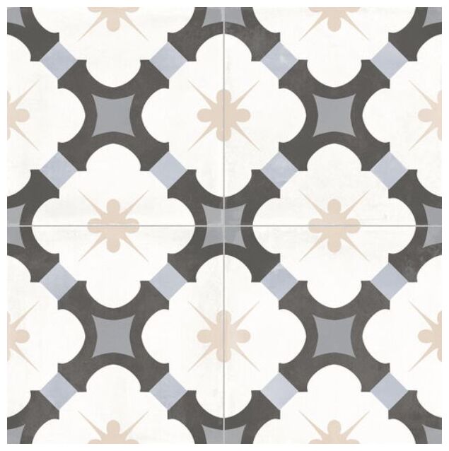 Aldana Midnight gres rektyfikowany 58x58 z geometrycznym wzorem w stonowanych kolorach