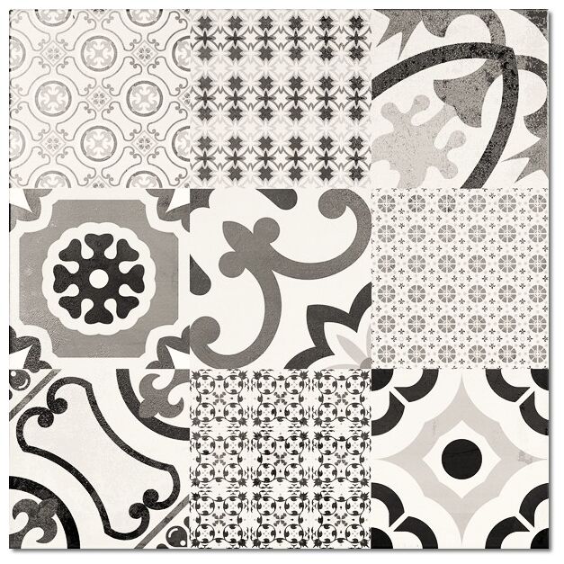 Patchworkowa płytka Logos JET Negro 58x58 z matowym wykończeniem w szarosci czerni i bieli