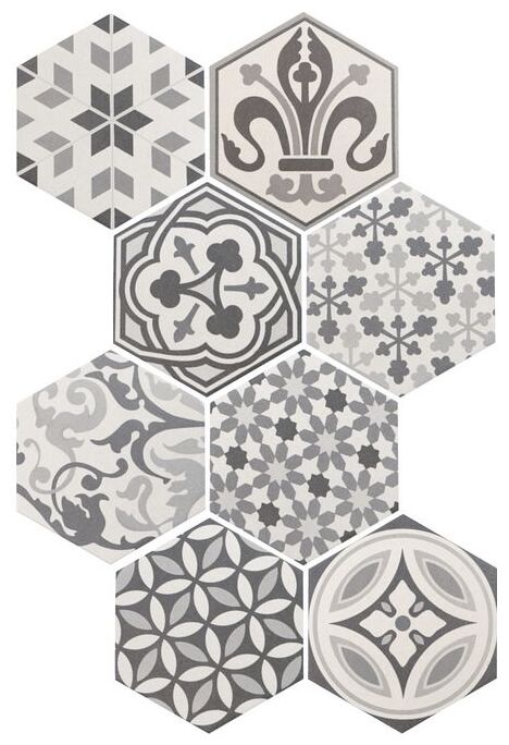 Equipe Hexatile Harmony B&w dekor 17.5x20 (21357) - matowa płytka dekoracyjna heksagonalna - zdjďż˝cie nr: 2