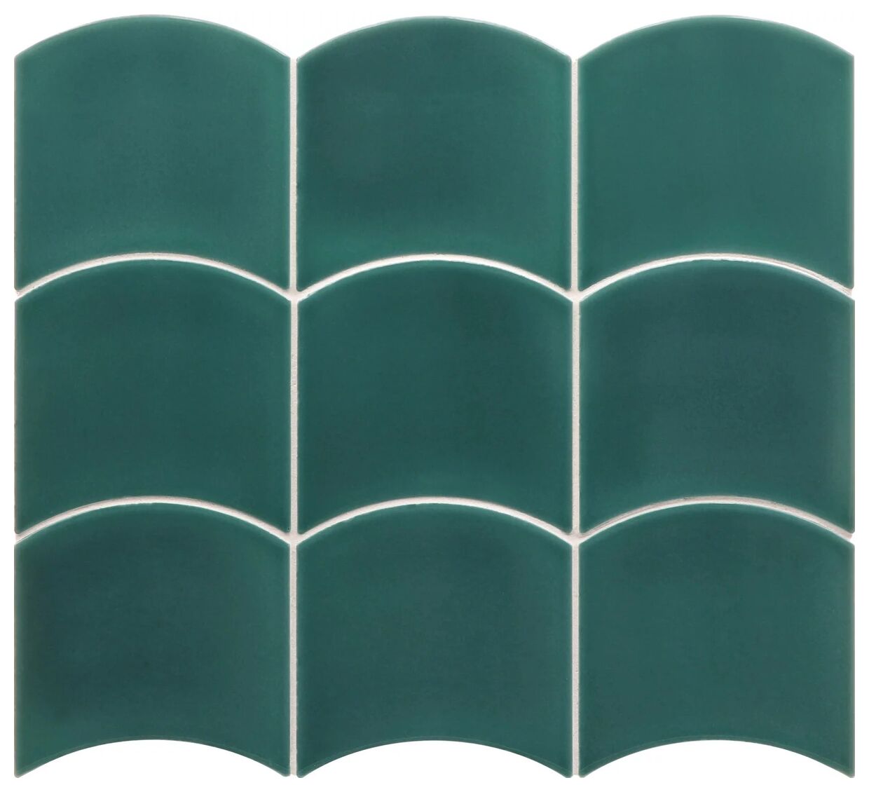 Mała błyszcząca płytka ścienna Wave Teal Grassy w głębokim morskim odcieniu zieleni o wymiarach 12x12 cm