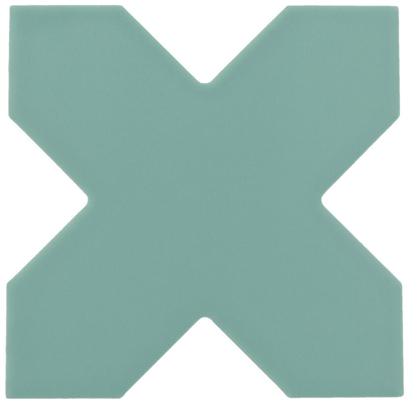 Maly gres matowy Porto Cross Jade o nietypowym ksztalcie krzyza w odcieniu chlodnej zieleni