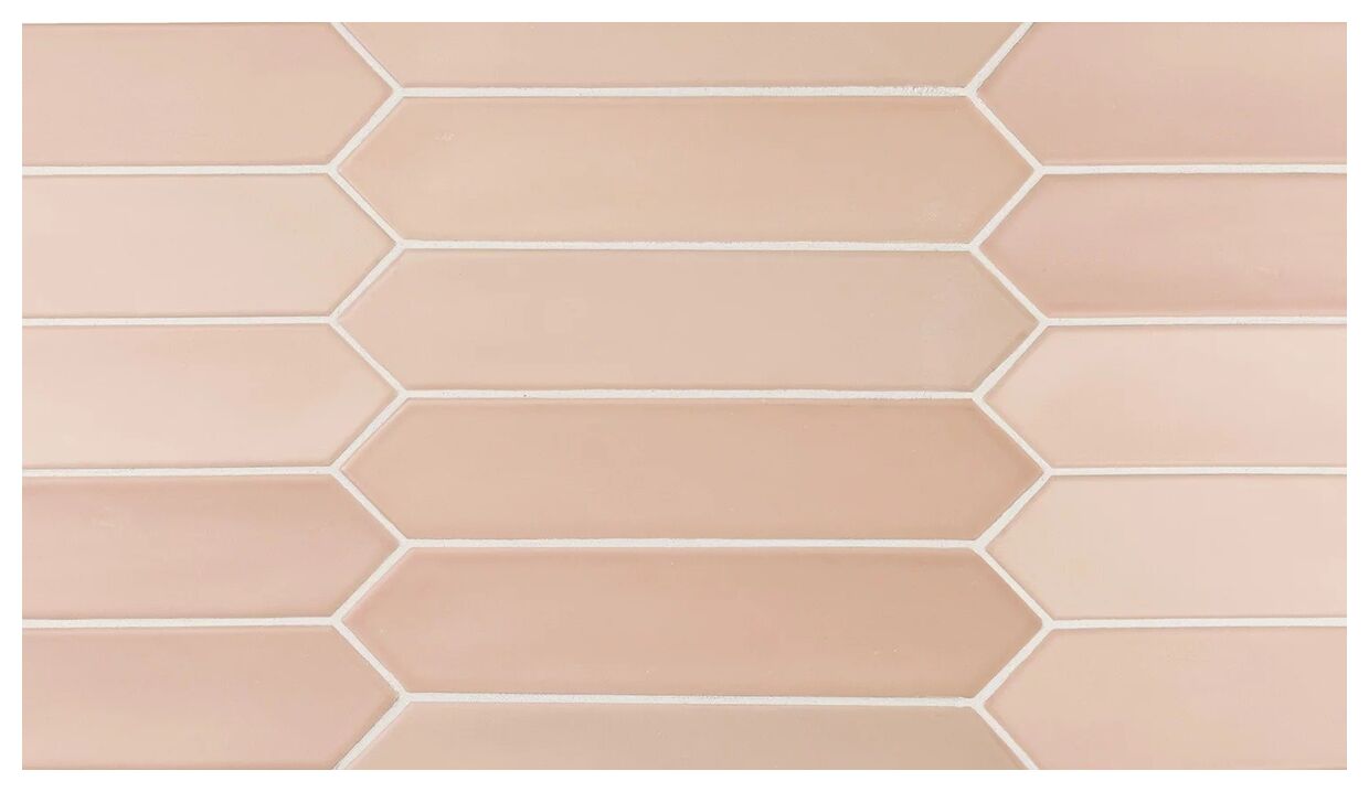 Matowe płytki Lanse Rose 5x25 w odcieniach różu o wydłużonym kształcie i ściętych brzegach