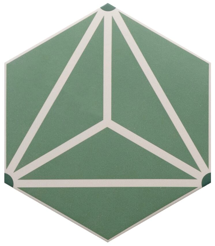 Zielona heksagonalna płytka dekoracyjna Coimbra Solar Decor o geometrycznym wzorze i matowej powierzchni