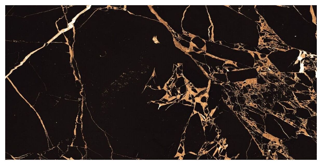 Czarny gres Black Beauty Polished 60x120 z jasnymi złotymi i beżowymi żyłkami na błyszczącej powierzchni