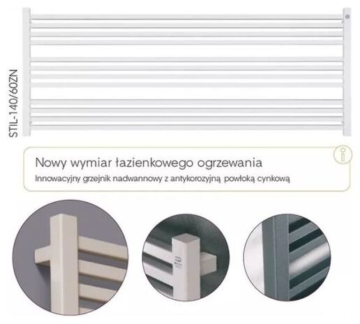 instal-projekt stick level stil-100/60zn grzejnik łazienkowy 555/1000 kolor biały (trendy) 