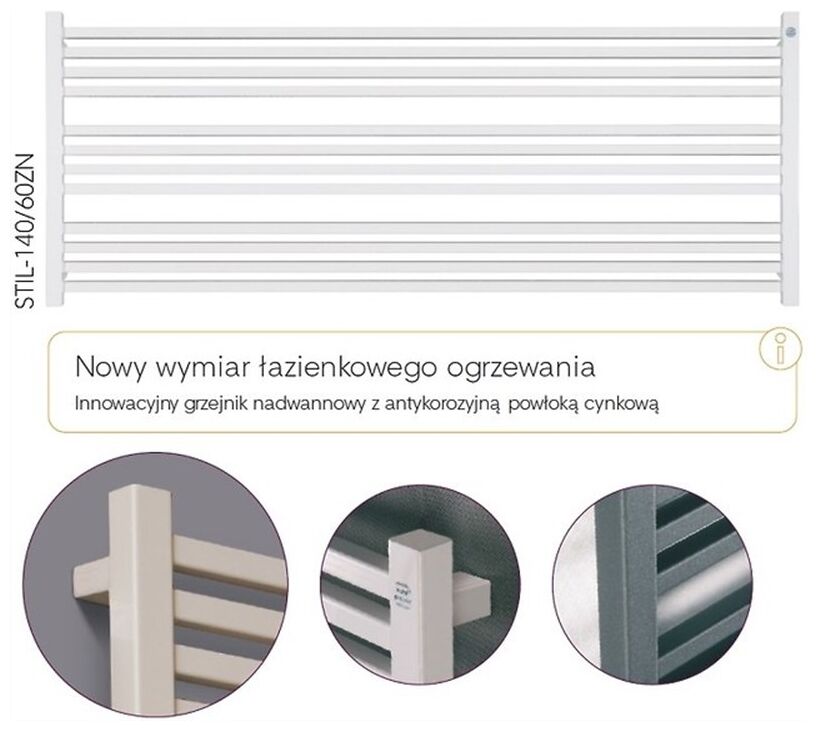 instal-projekt stick level stil-100/60bzn grzejnik łazienkowy 555/1000 c34 - white mat (trendy) 