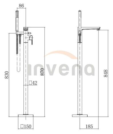 invena paros bateria wannowa wolnostojąca czarna (bw-09-w04-a) 