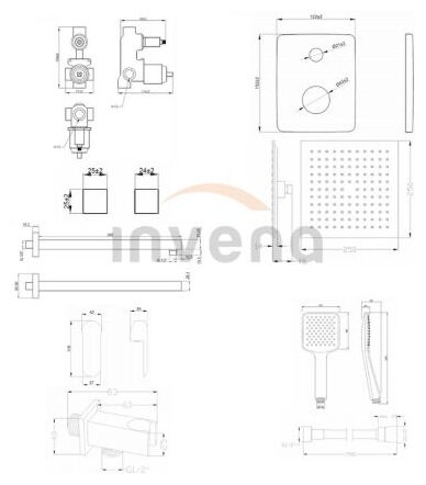 invena siros 011 zestaw podtynkowy z baterią podtynkową 2- funkcyjną czarny (bs-90-011-a) - zdjęcie nr: 2