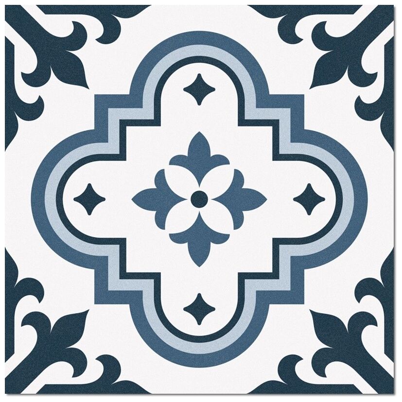 Paris Rivoli gres 25x25 z geometrycznym wzorem w odcieniach niebieskiego na białym tle