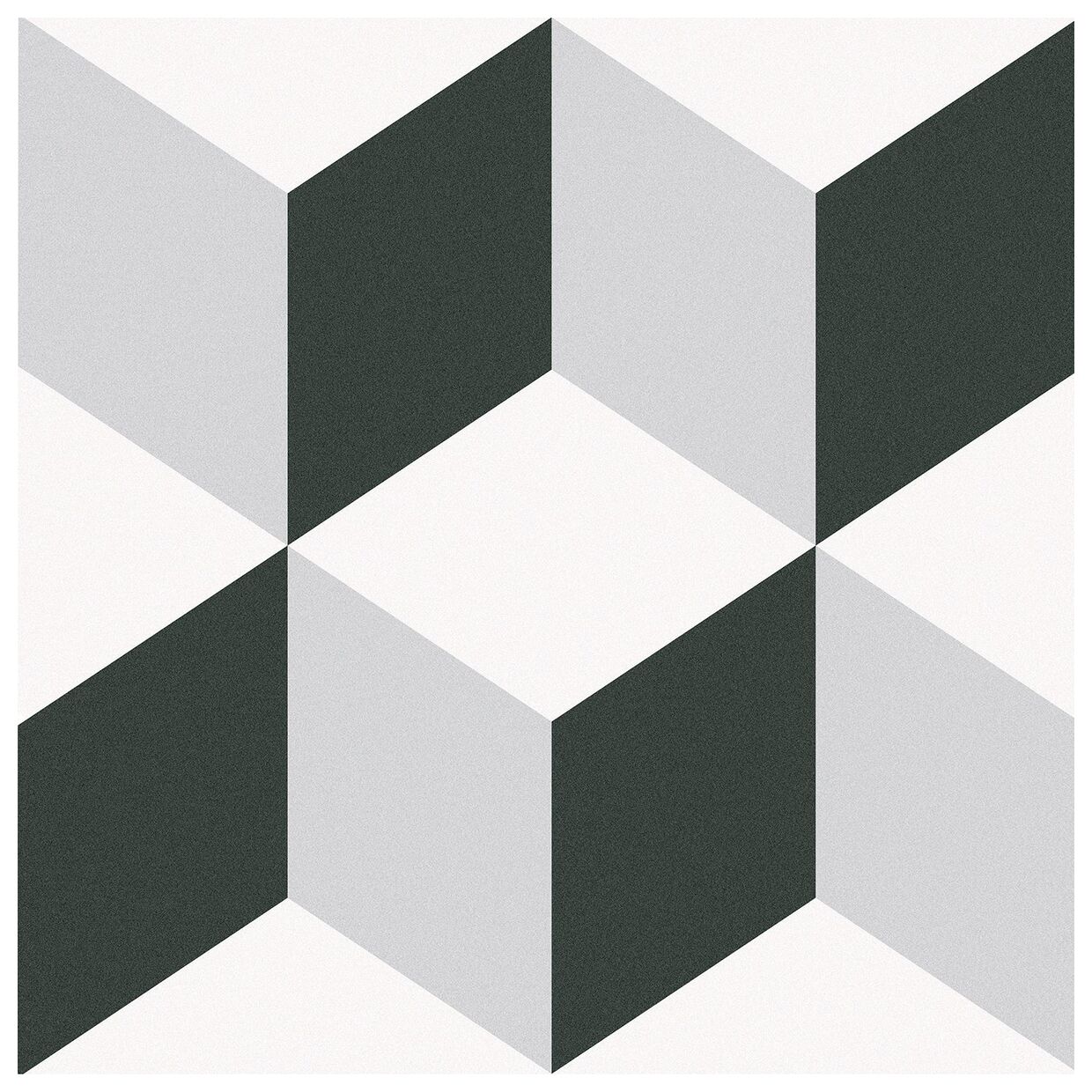 Matowy gres geometryczny Barcelona Cube 25x25 z wzorem kostek w odcieniach szarości i czerni