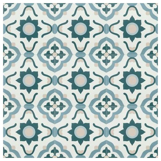 Infusion Nazare gres 20x20 z ornamentem w odcieniach niebieskiego i beżu na kremowym tle - zdjęcie nr: 2