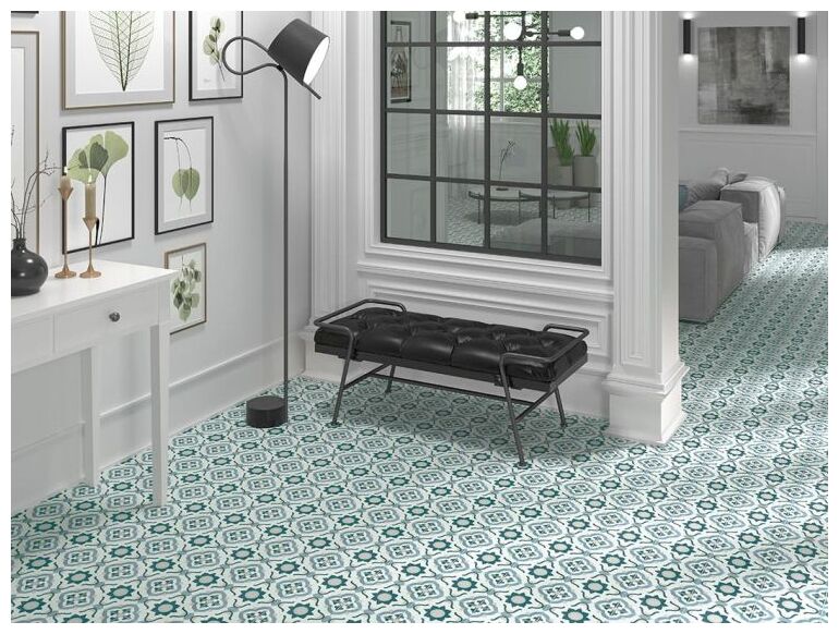 Infusion Nazare gres 20x20 z ornamentem w odcieniach niebieskiego i beżu na kremowym tle - zdjęcie nr: 4