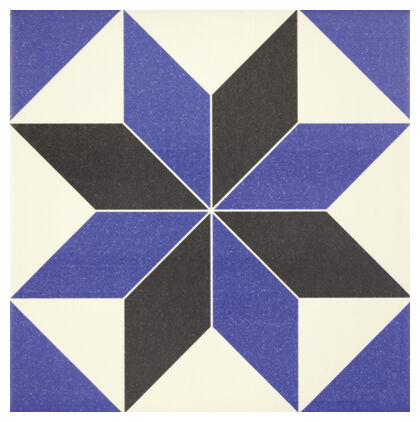 Victorian GEO Centro 20x20 geometryczna terakota w niebieskich i czarnych wzorach na jasnym tle